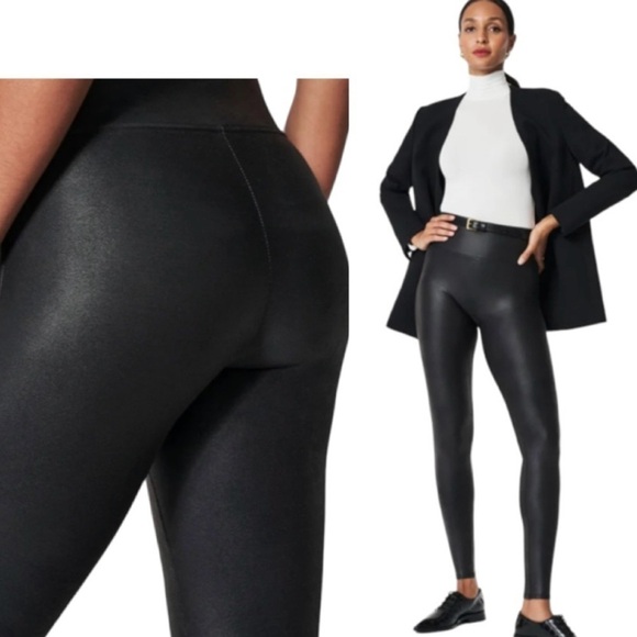 Spanx Faux Leather Leggings High Waist Stretch Shaping Black 2437 BEST SELLER M - Picture 1 of 14
